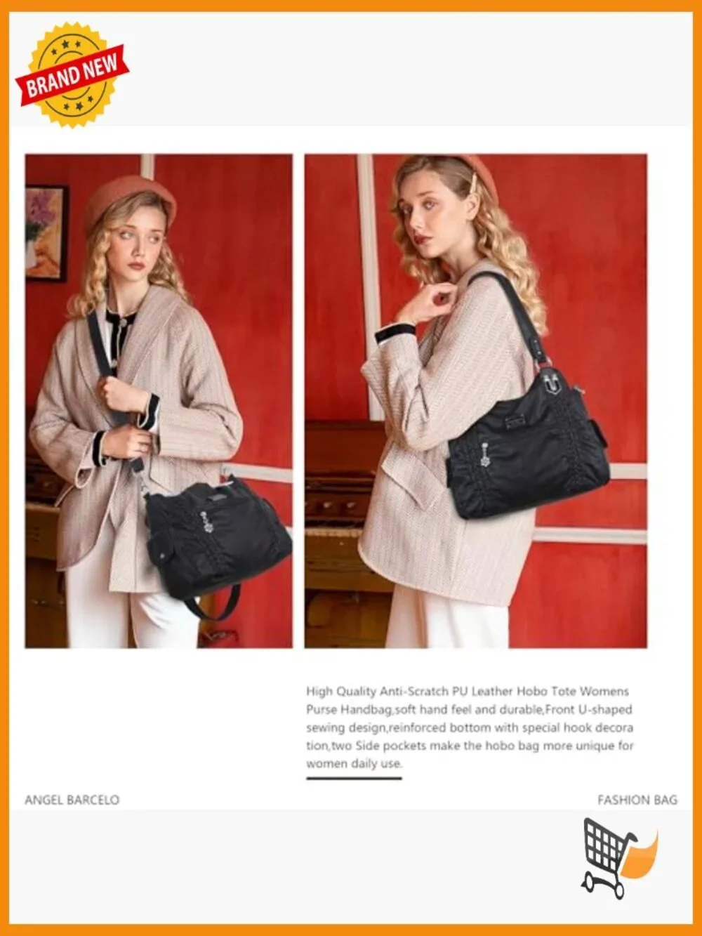 Soft PU Leather Hobo Tote Shoulder Crossbody Bag Large